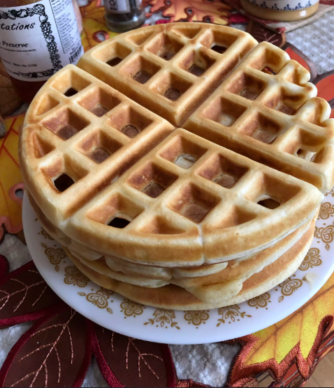 Finished vegan waffle recipe with syrup