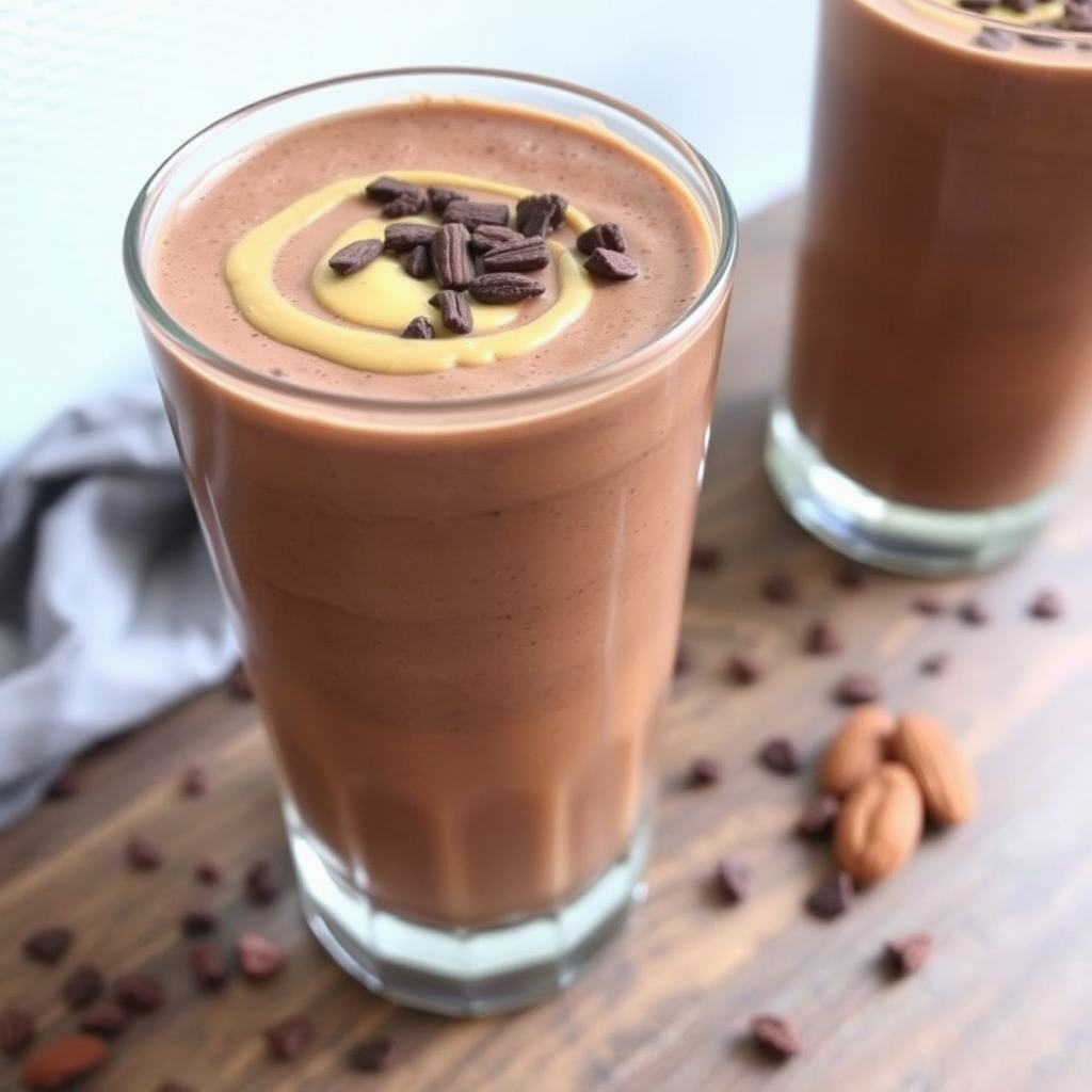 Rich vegan chocolate smoothie made with hidden cauliflower and cacao nibs.