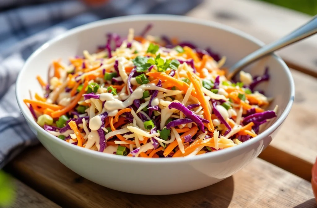 Fresh vegan cabbage slaw with carrots