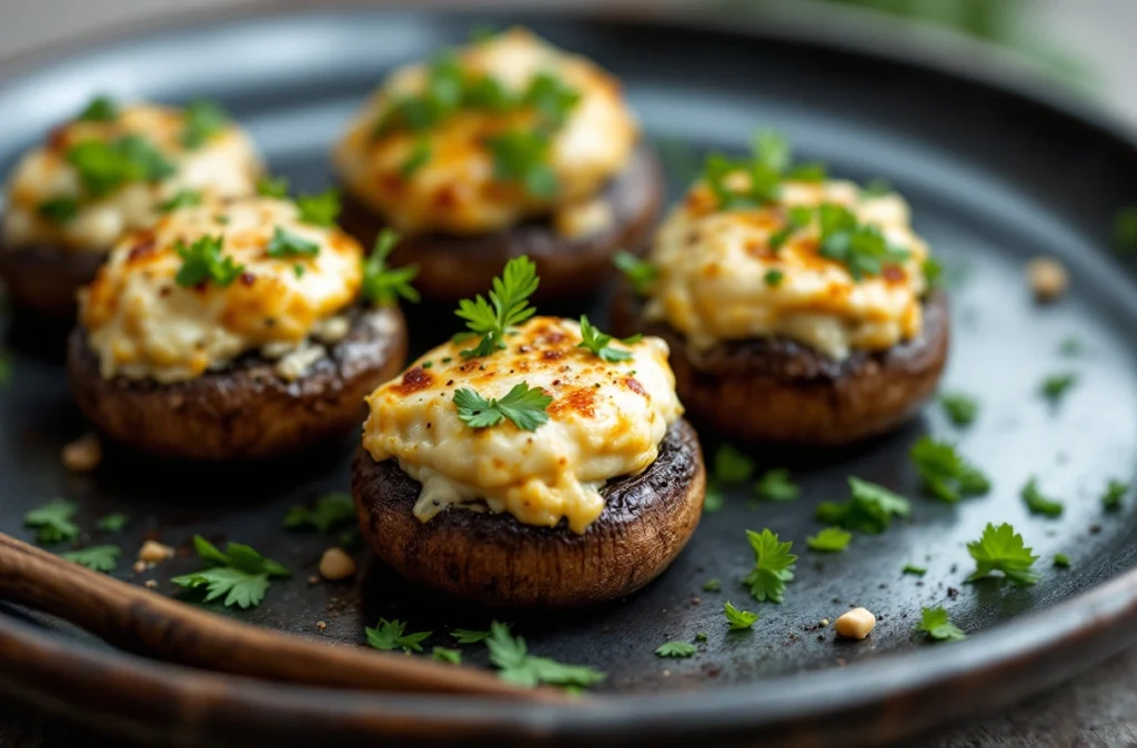 Vegan stuffed mushrooms with creamy cashew cheese