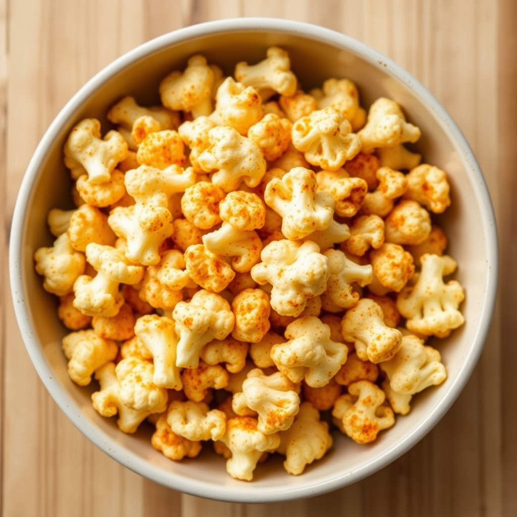 Bowl of spicy roasted cauliflower popcorn bites.