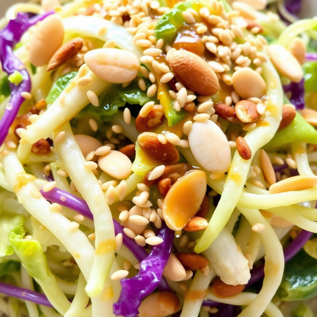 Asian-inspired vegan cabbage salad with Napa cabbage, sesame seeds, and lime dressing.