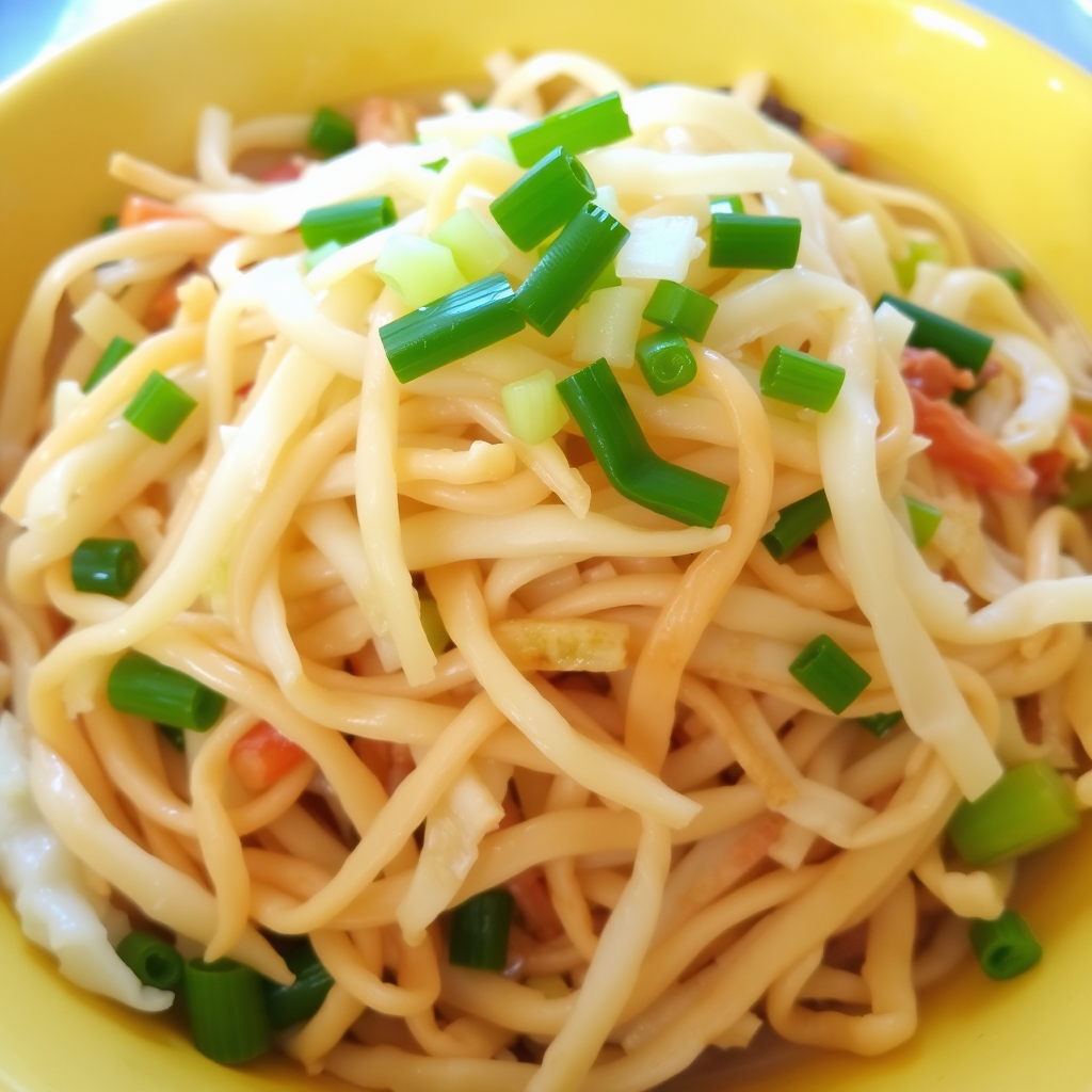 Vegan cabbage stir-fry noodles with colorful vegetables and sesame seeds, served in a bowl.