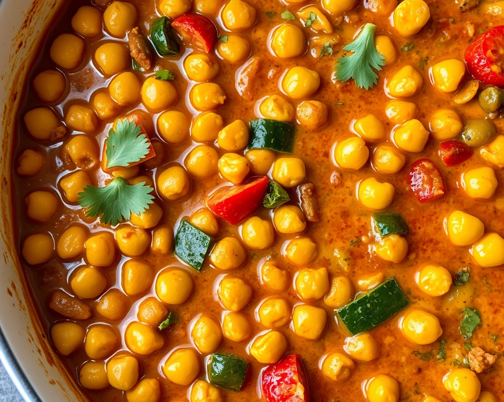 Chickpea and vegetable curry bake, a savory vegan casserole.