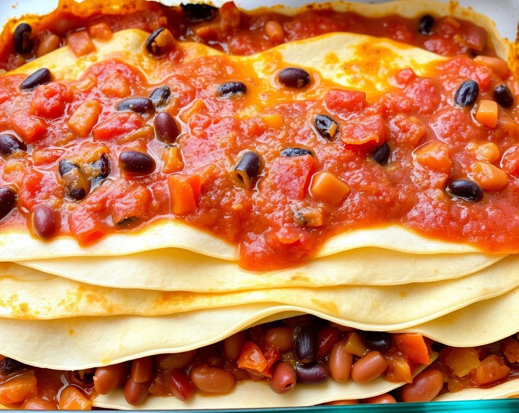 Mexican-inspired vegan enchilada casserole with layers of flavor.