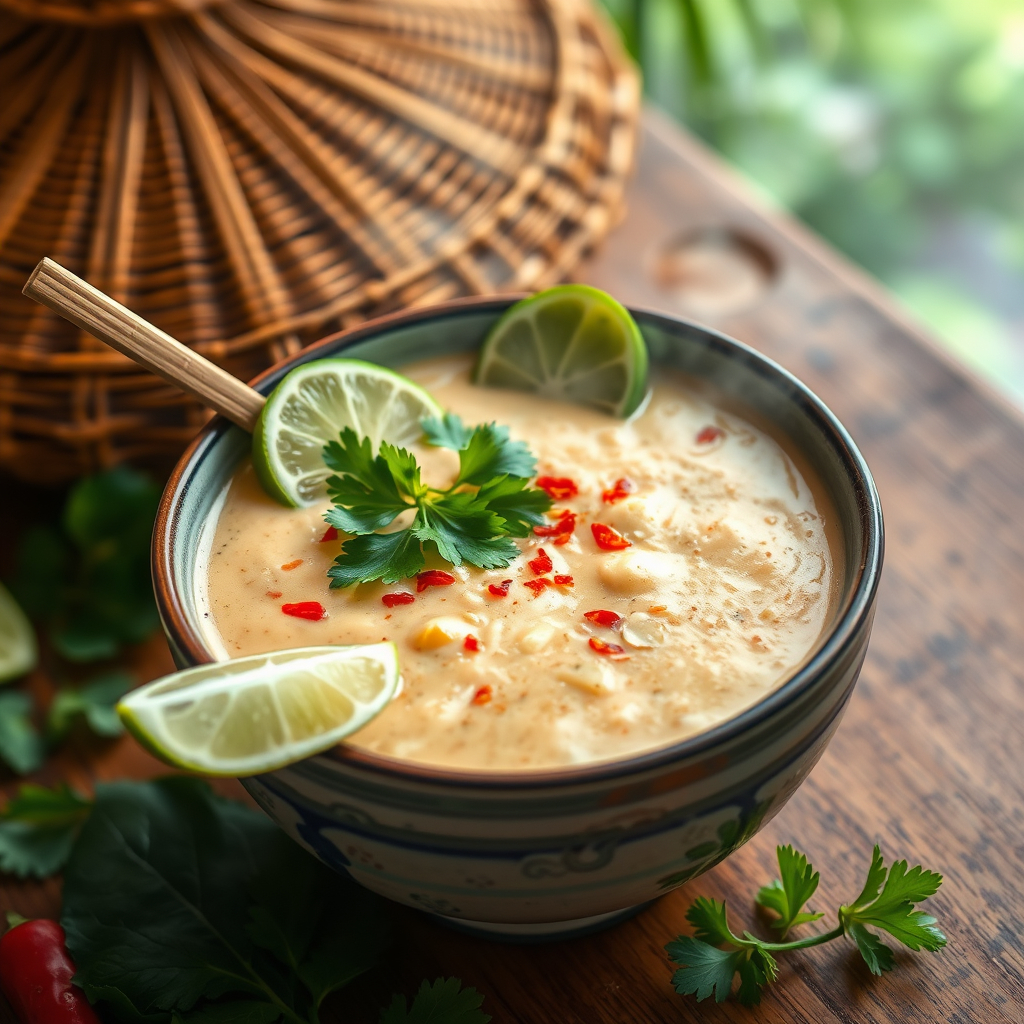  Vegan Thai peanut coconut soup recipe, a creamy and flavorful dish.