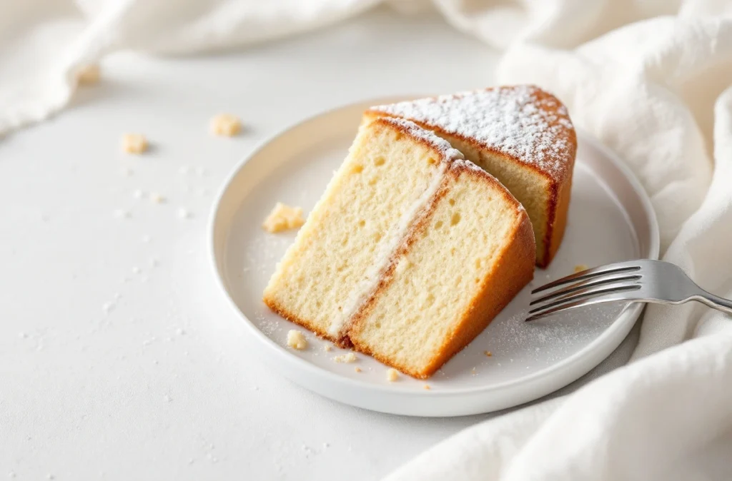 Vegan vanilla cake slices on a plate