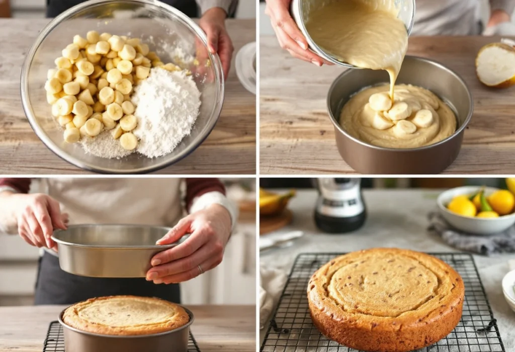Step-by-step Vegan Banana Cake making process