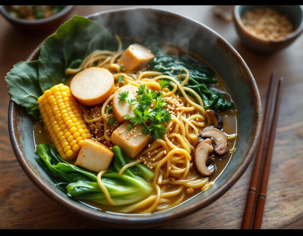 Vegan ramen with tofu and bok choy
