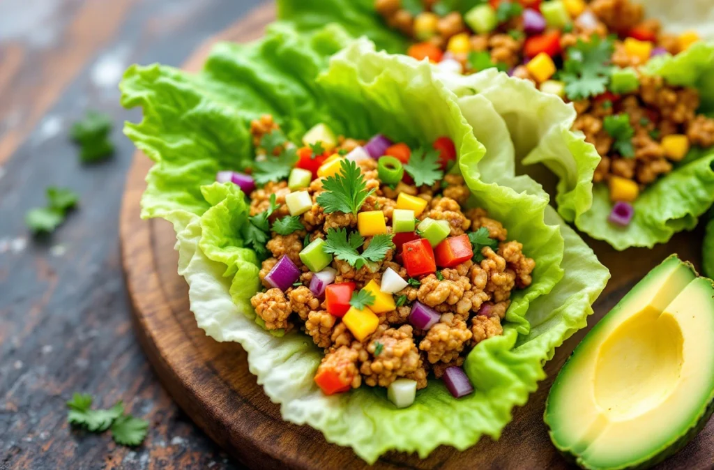 Raw vegan tacos with walnut meat and veggies