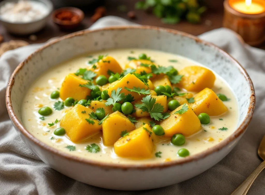 Hearty vegan potato curry with coconut milk and spices