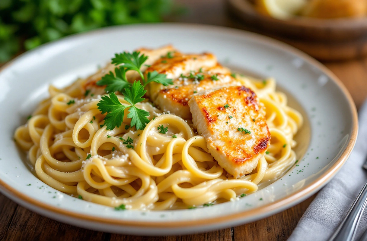 Parmesan Garlic Chicken Pasta served hot
