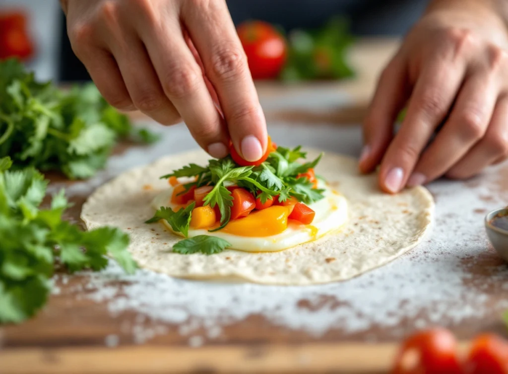 Assembling a Veg Egg Roll at home