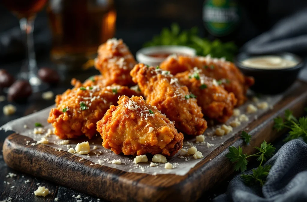 Crispy garlic Parmesan chicken wings with dipping sauce